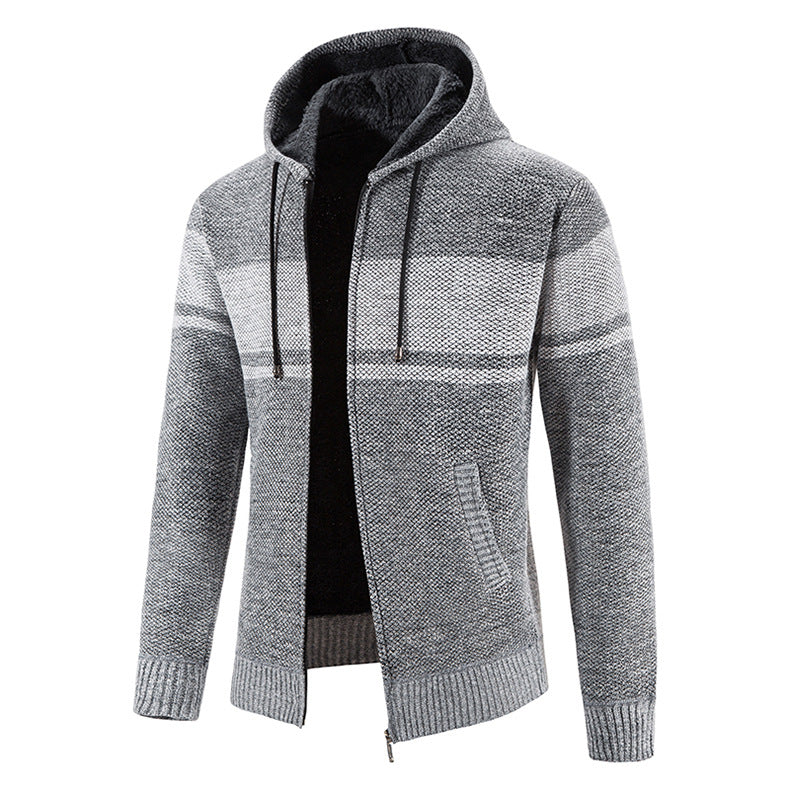 Herren Strickjacke mit Kapuze und strukturiertem Design EB