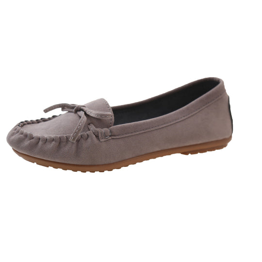 Damen Casual Wildleder Mokassin Ballerinas mit Dekorativer Schleife EB