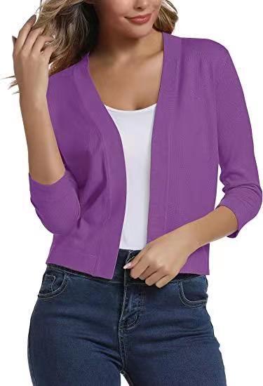 Damen nan offener Kurzcardigan mit dreiviertelärmeln und elastischem Saum EB