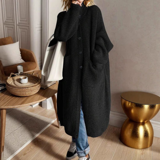 Damen Modische Strickjacke mit großzügigen Taschen und Knopfdetail EB