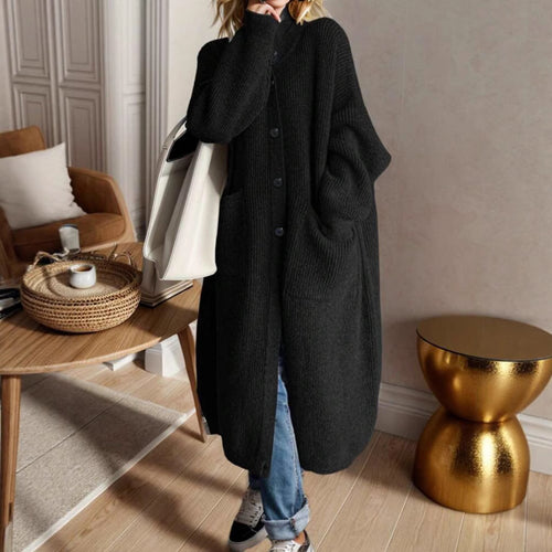 Damen Modische Strickjacke mit großzügigen Taschen und Knopfdetail EB