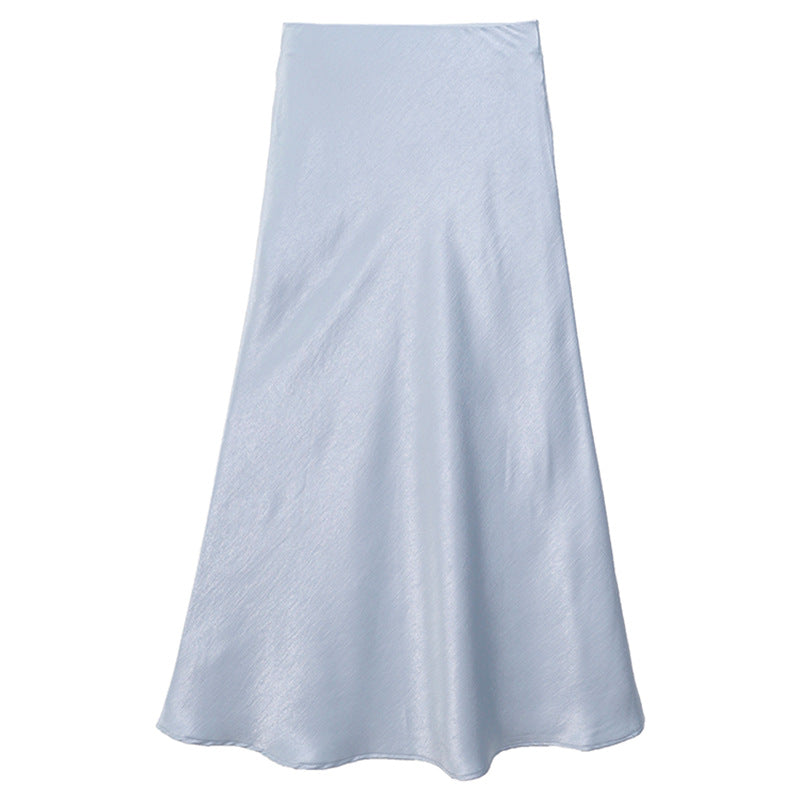 Damen  eleganter Midirock aus Satin mit A-Linie und nahtlosem Bund EB