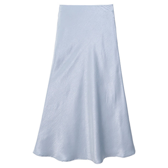 Damen  schwingender Midirock aus satinierter Viskose mit glattem Taillenbund EB