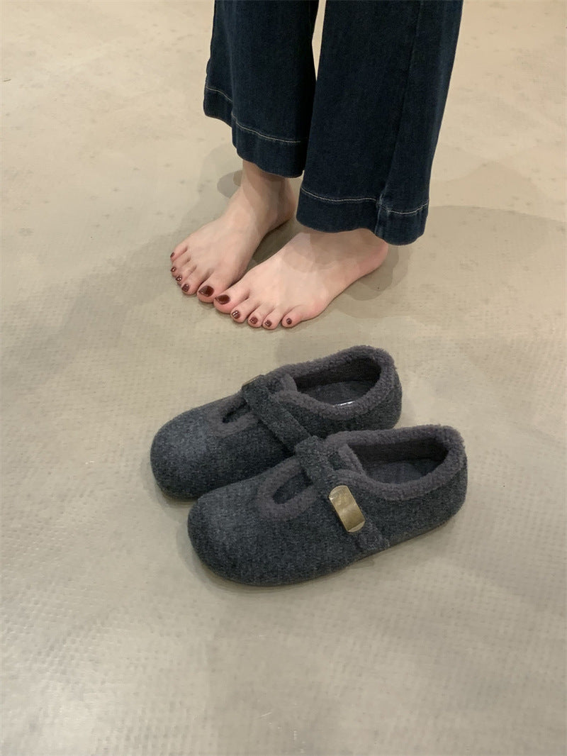 Damen Hausschuhe mit weichem Fleece-Innenfutter und modischem Schnallenverschluss EB