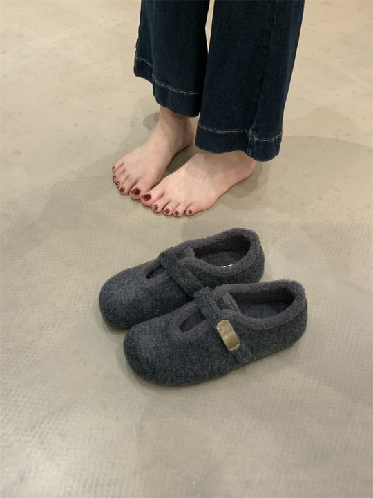 Damen Hausschuhe mit weichem Fleece-Innenfutter und modischem Schnallenverschluss EB