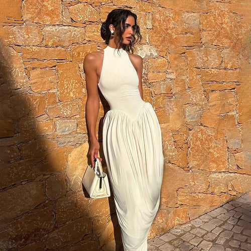 Damen Elegantes Maxi-Jumpsuit mit hohem Kragen und fließendem Saum EB
