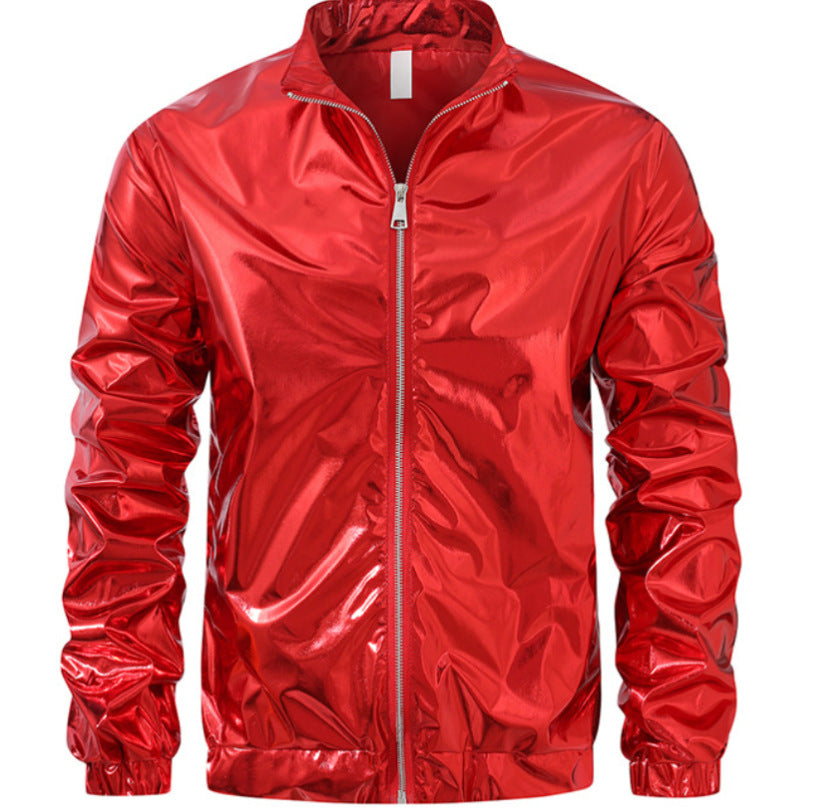 Herren nan Bomberjacke mit durchgehendem Reißverschluss, reflektierendem Metallic-Finish und elastischen Bündchen EB