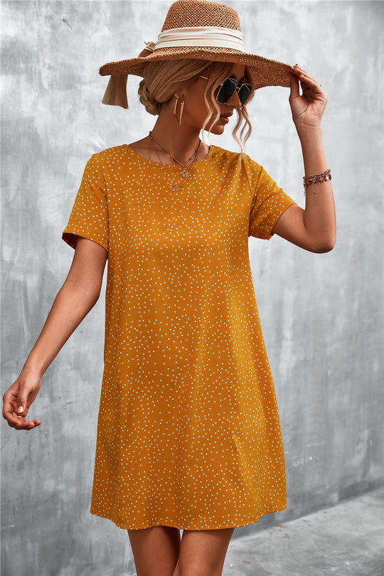 Damen lässiges Polka-Dot Kleid mit kurzem Arm und bequemem Schnitt EB