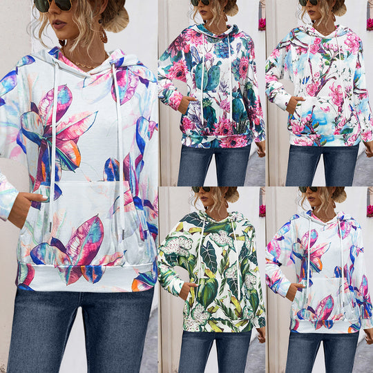 Damen Kapuzenpullover mit blühendem Blumenmuster und gemütlichem Schnitt EB