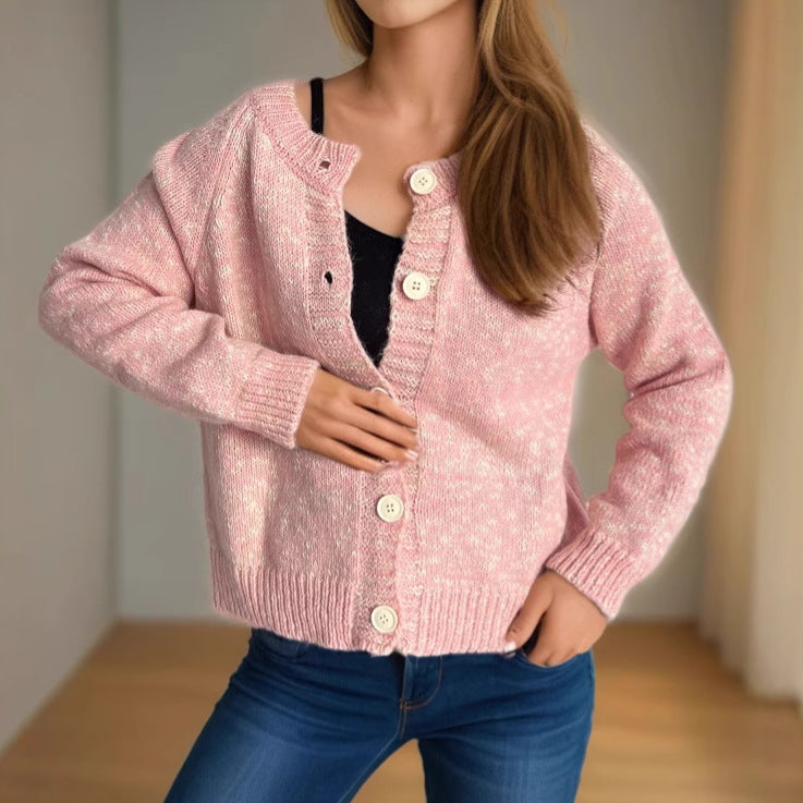 Damen lässiger Strickcardigan mit großen Knopfdetails und weichem Material EB