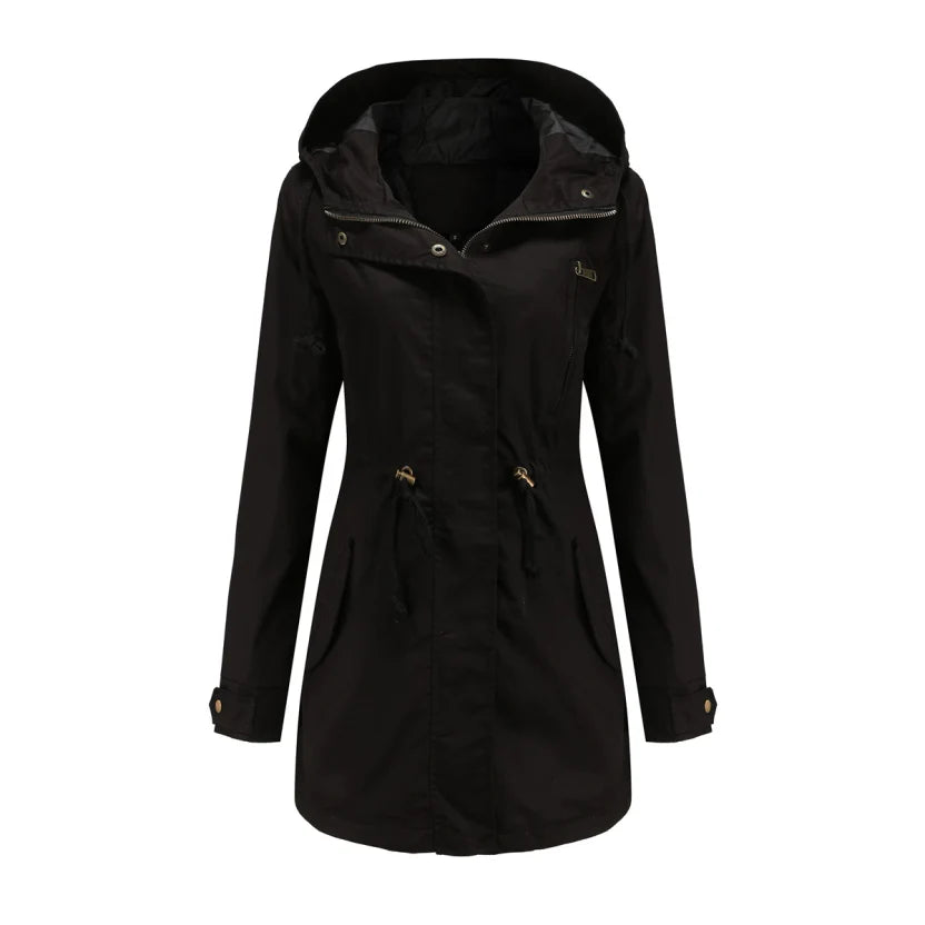 EB | Damen Langarm Wasserdichter Trenchcoat Mit Kapuze