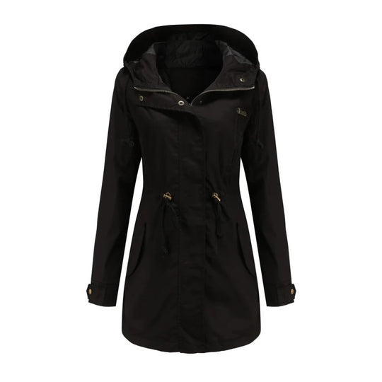 EB | Damen Langarm Wasserdichter Trenchcoat Mit Kapuze