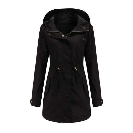 Damen nan leichter Parka mit Kapuze, Kordelzug und verdecktem Reißverschluss EB