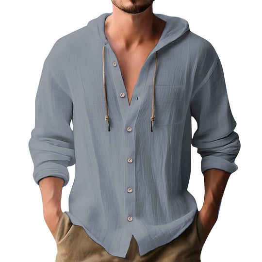 Herren lässiges Kapuzenshirt mit Knopfleiste und praktischen Taschen EB