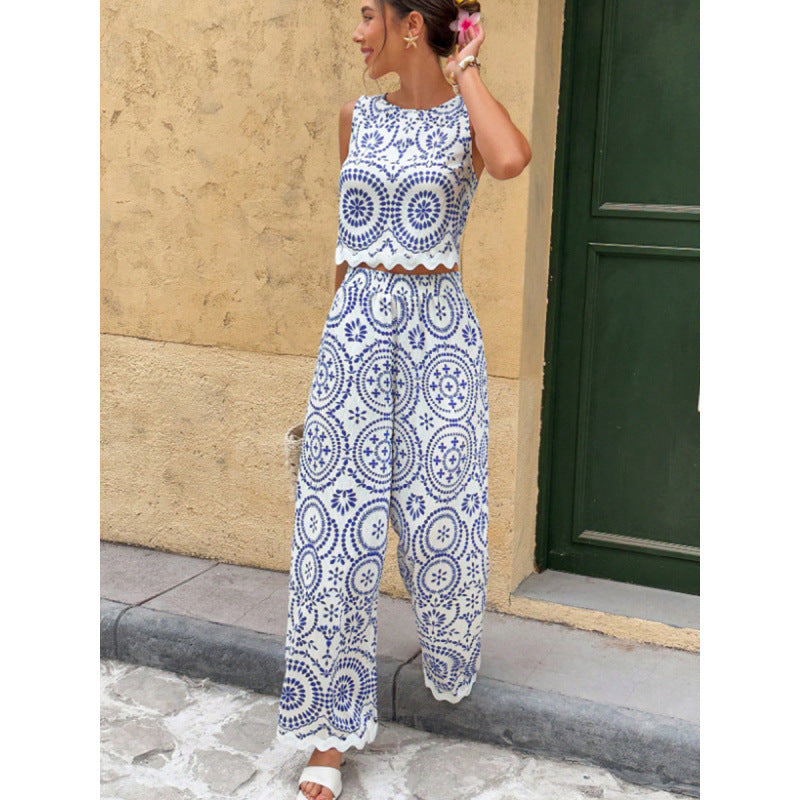 Damen Zweiteiliges Set mit floralem Muster und weitem Schnitt EB