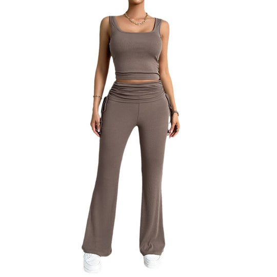 Damen funktionale Kombination aus ärmellosem Top und fließenden Hose EB