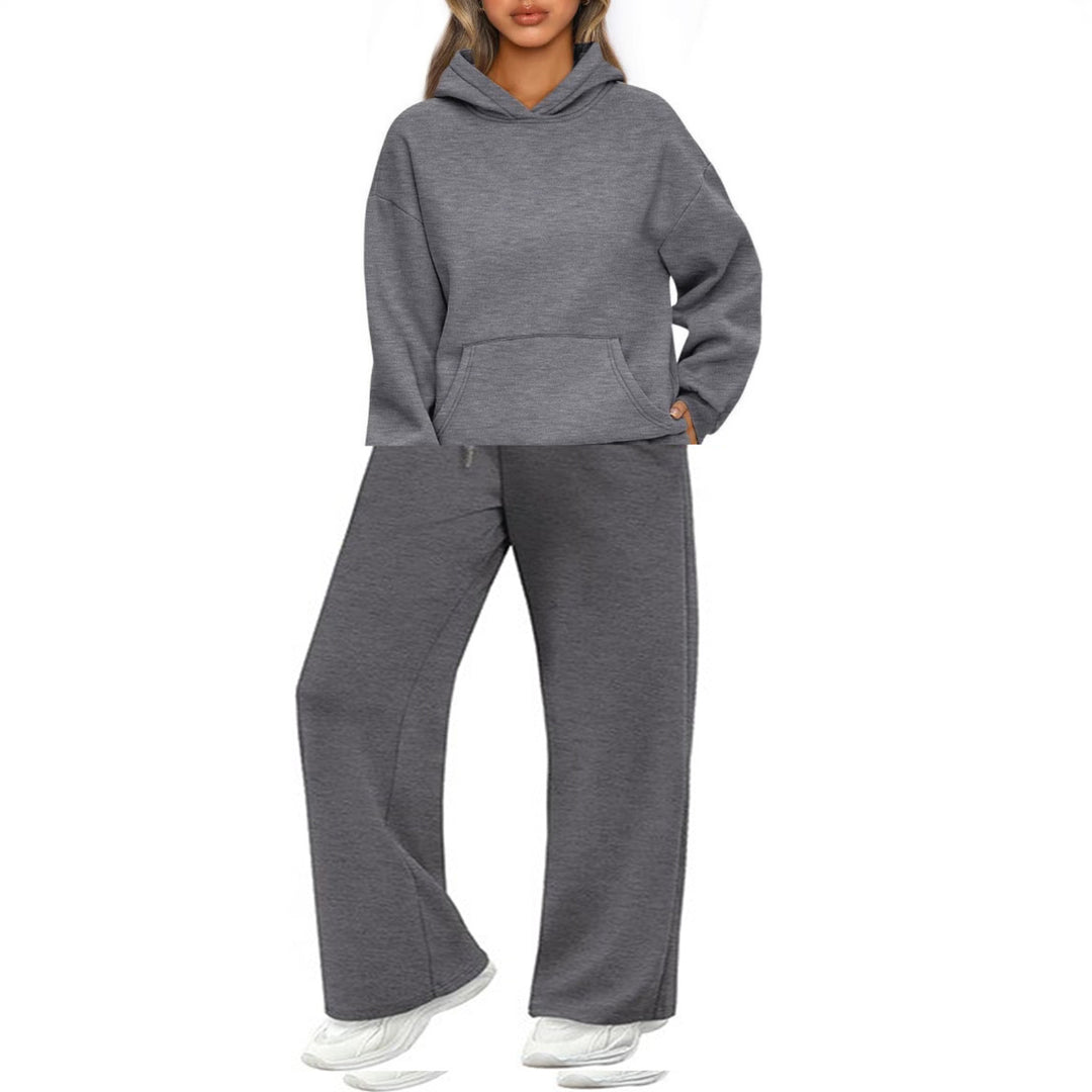 Damen nan Cozy-Loungewear-Set mit oversized Kapuzenpullover, Kängurutasche und weiten Palazzo-Jogginghose EB