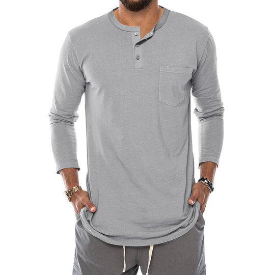 Herren Langarm-Henley-Shirt mit bequemen Knopfdetails und praktischer Brusttasche EB