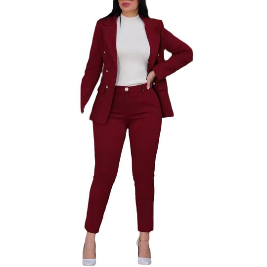 Damen Elegantes Anzug-Set mit tailliertem Blazer und schmalen Hosen EB