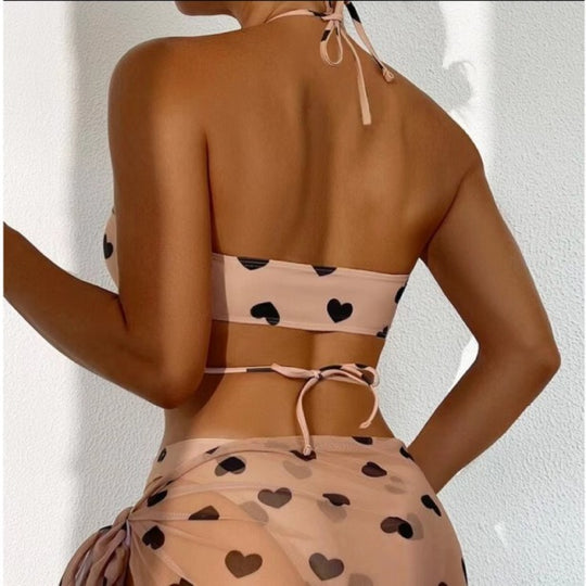 Damen Bandeau Bikini-Set mit verspieltem Herzdesign EB