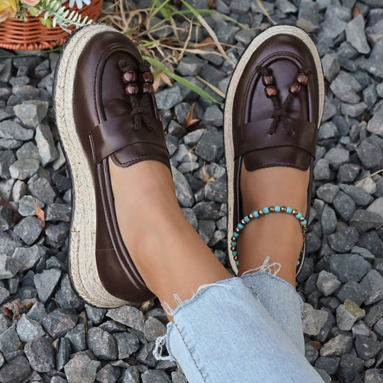 Damen Espadrilles mit modischer Schnürung und geflochtenem Boden EB