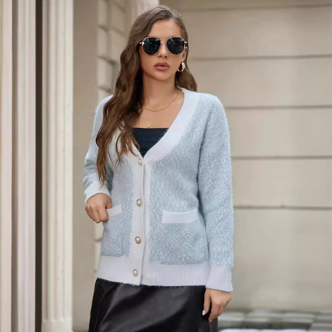 Damen oversized Strickjacke mit praktischen Taschen und stilvollen Knopfdetails EB