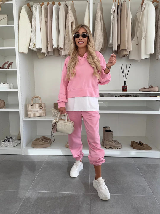 Damen Oversized Hoodie- und Jogging-Set aus Bio-Baumwolle mit Cropped-Sweat und elastischer Bündchenhose EB