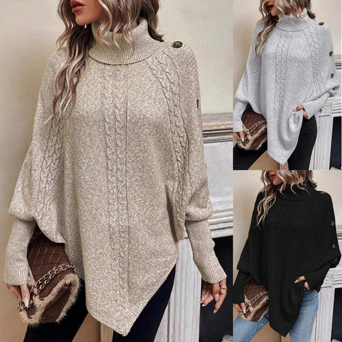 Damen oversized Strickpullover mit modernem Zopfmuster und Knopfdetails EB