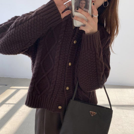 Damen Grobstrick-Cardigan mit Knopfdetails und Zopfmuster EB