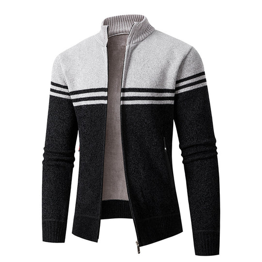 Herren Strickjacke mit modernem Zipper und sportlichem Streifenmuster EB