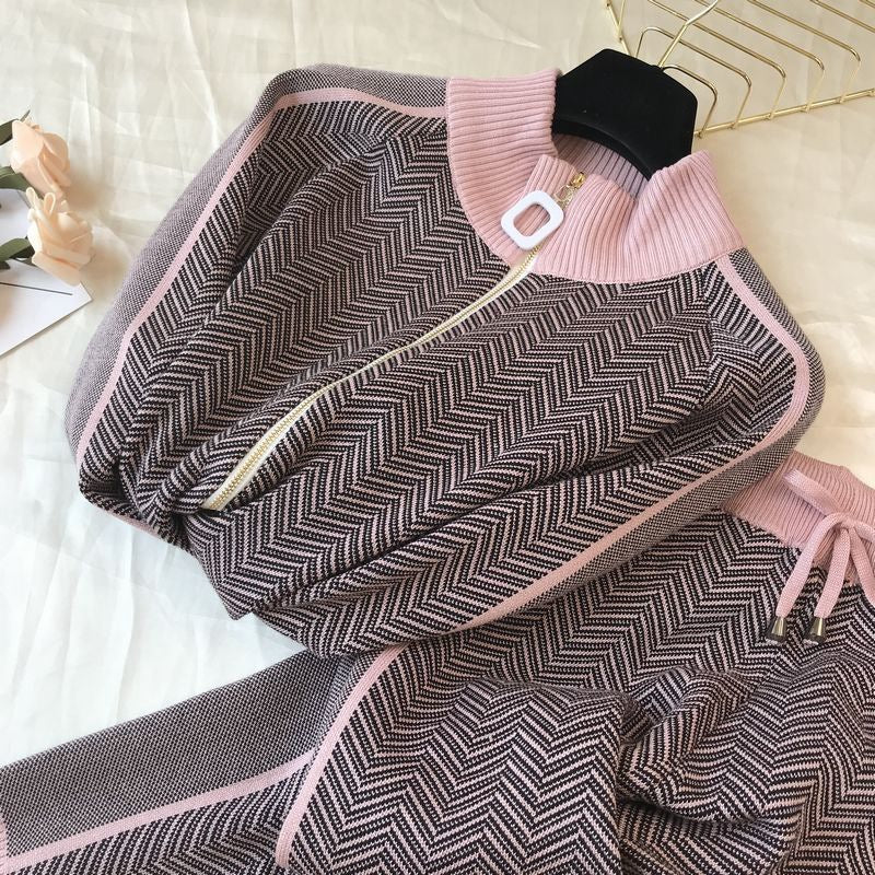 Damen Freizeitliche Strickjacke und Jogginghose Set EB