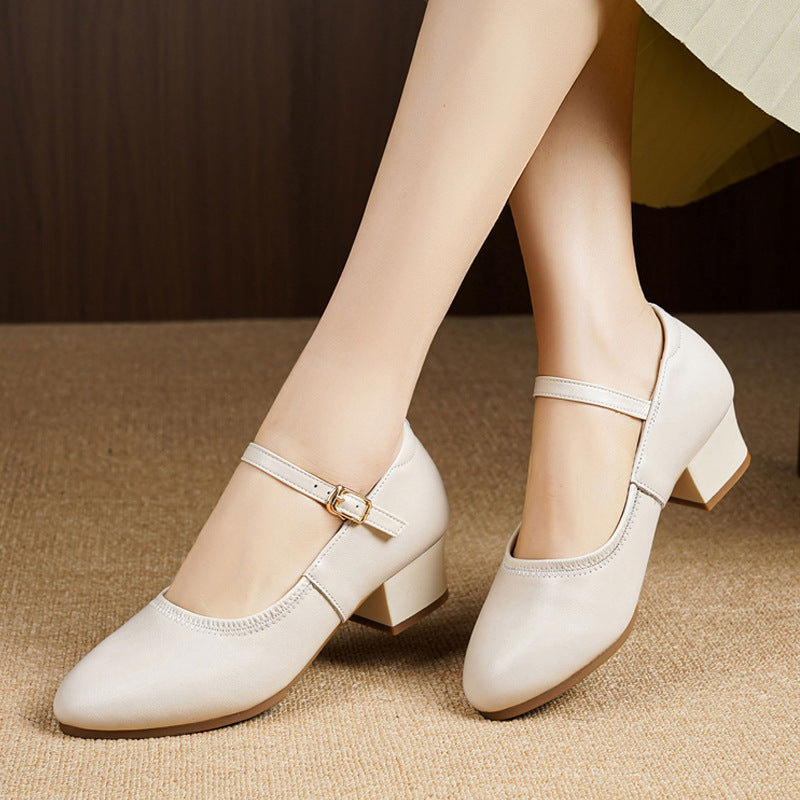 Damen elegante Mary Jane Schuhe mit verstellbarem Riemen und Blockabsatz EB