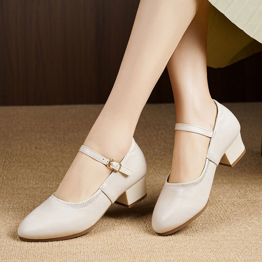 Damen elegante Mary Jane Schuhe mit verstellbarem Riemen und Blockabsatz EB