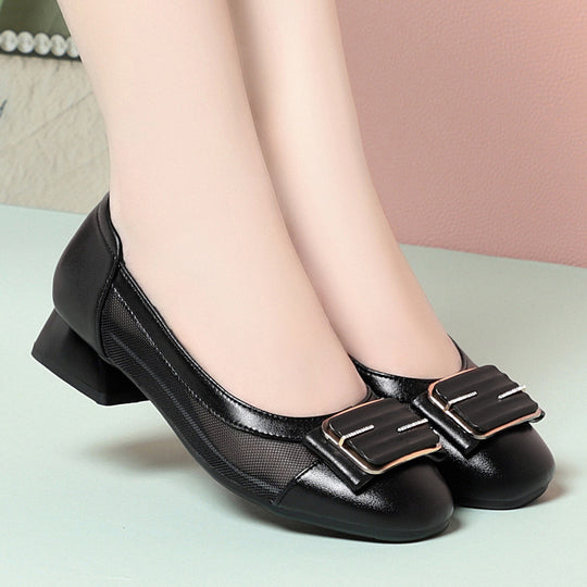 Damen elegante Ballerinas mit modischer Schnallenverzierung und atmungsaktivem Mesh-Einsatz EB