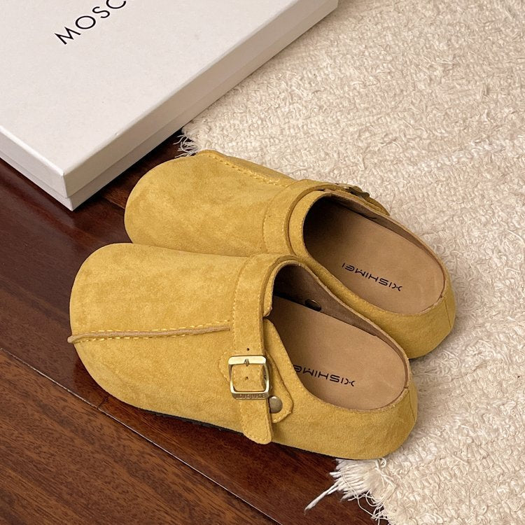 Damen bequeme Clogs aus hochwertigem Wildleder mit verstellbarem Schnallenverschluss EB