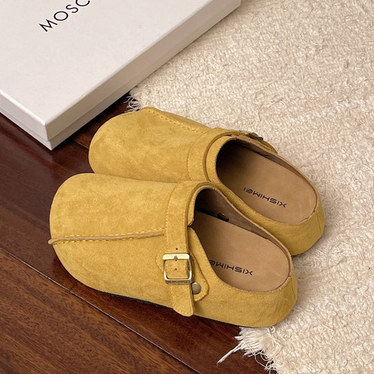 Damen bequeme Clogs aus hochwertigem Wildleder mit verstellbarem Schnallenverschluss EB