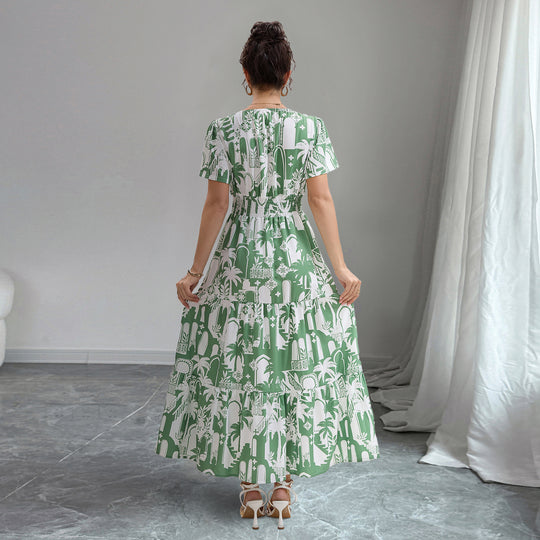 Damen Maxikleid mit tropischem Print und Rüschendetails EB