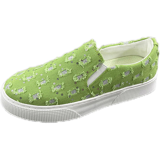Damen Bequeme Slip-On Sneakers mit Glitzerdetails EB