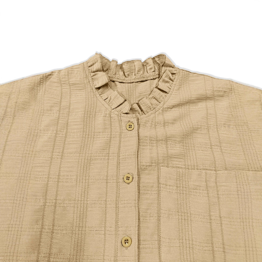 Damen Bluse mit Rüschenkragen und Knopfverschluss EB