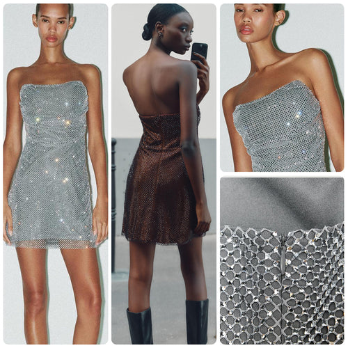 Damen Glitzerndes Cocktailkleid mit schulterfreiem Design und funkelnden Pailletten EB