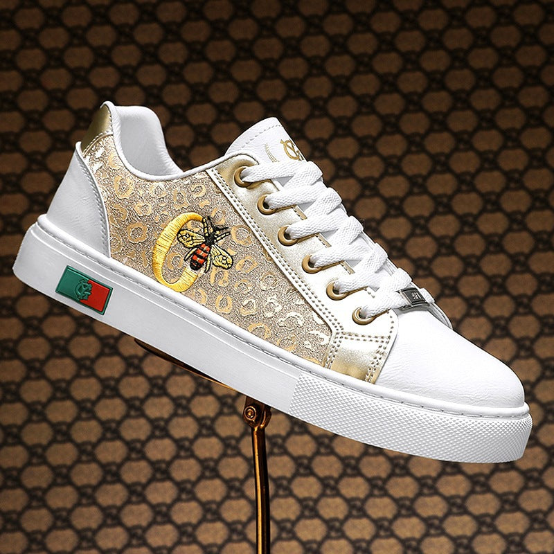 Damen modische Plateausneaker mit gestickter Bienenapplikation und dezenter Animalprägung EB