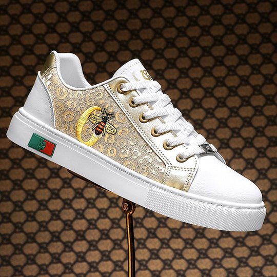 Damen modische Plateausneaker mit gestickter Bienenapplikation und dezenter Animalprägung EB