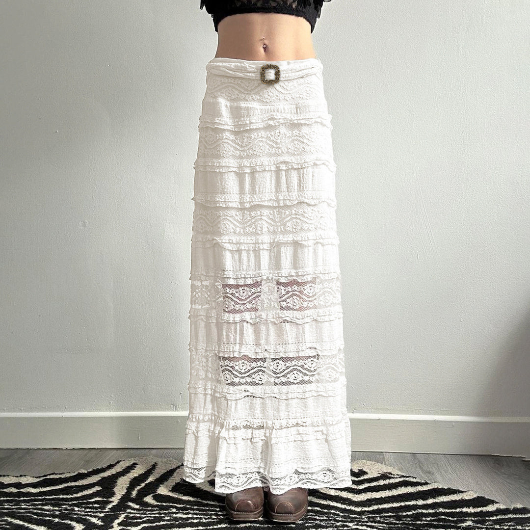 Damen Midirock mit elegantem Rüschensaum und dekorativem Taillengürtel EB