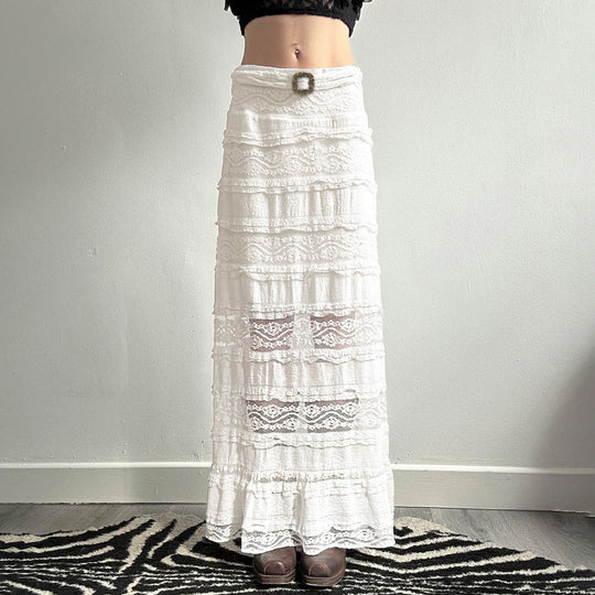 Damen Midirock mit elegantem Rüschensaum und dekorativem Taillengürtel EB