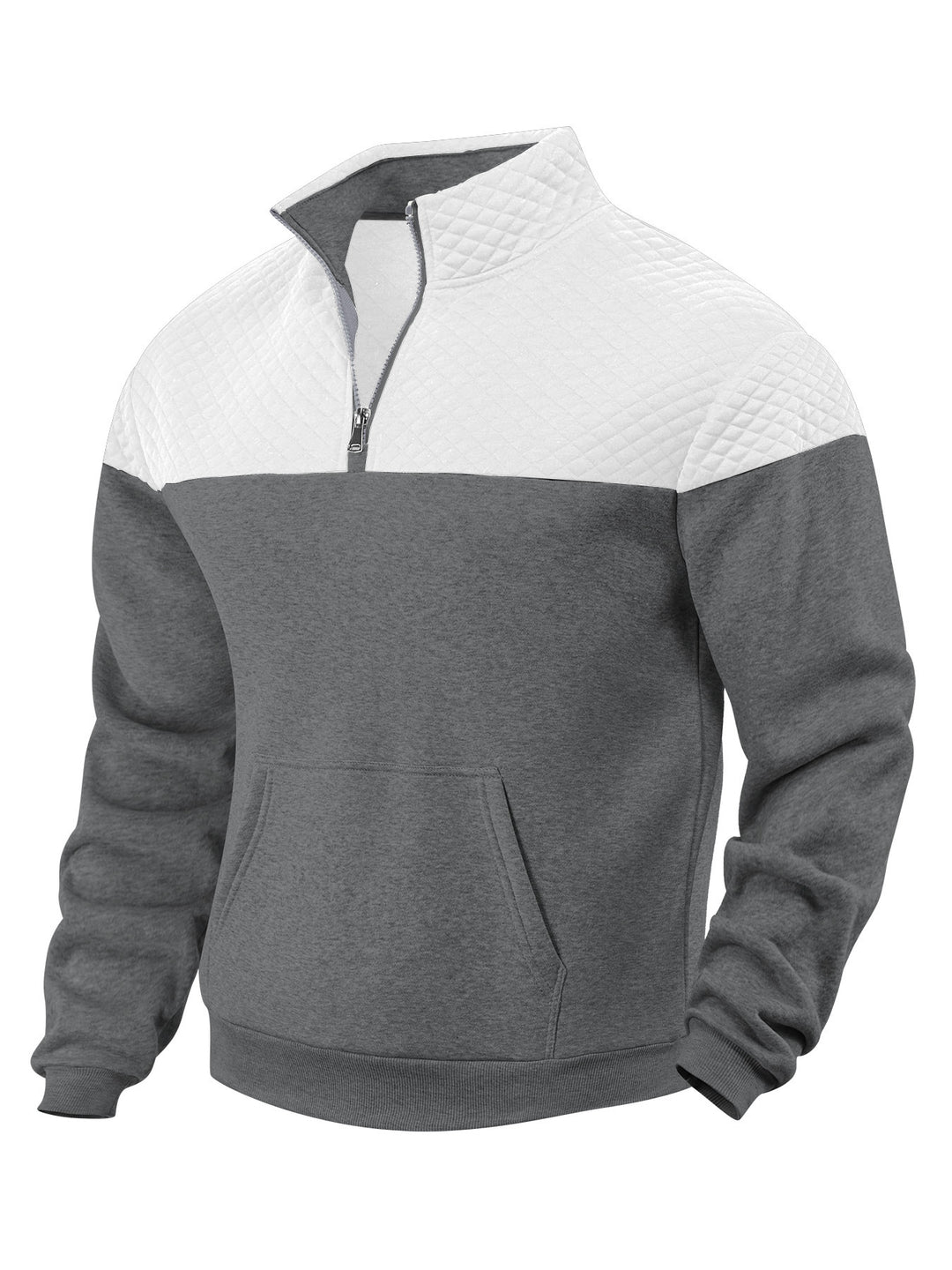 Herren nan Schulterpaneel-Halbzip-Sweatpullover mit gesteppter Schulterpartie und Kängurutasche EB