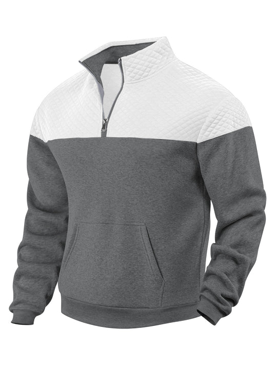 Herren nan Schulterpaneel-Halbzip-Sweatpullover mit gesteppter Schulterpartie und Kängurutasche EB