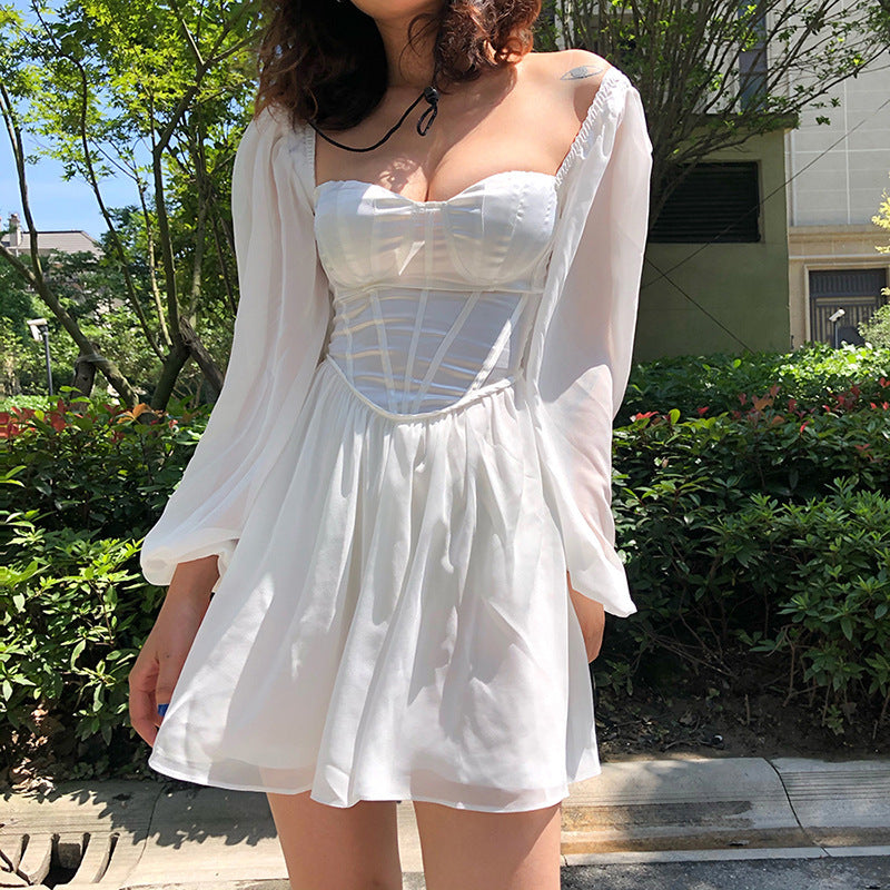 Damen Verspieltes Minikleid mit elegantem Bustier-Oberteil und voluminösen Ärmeln EB