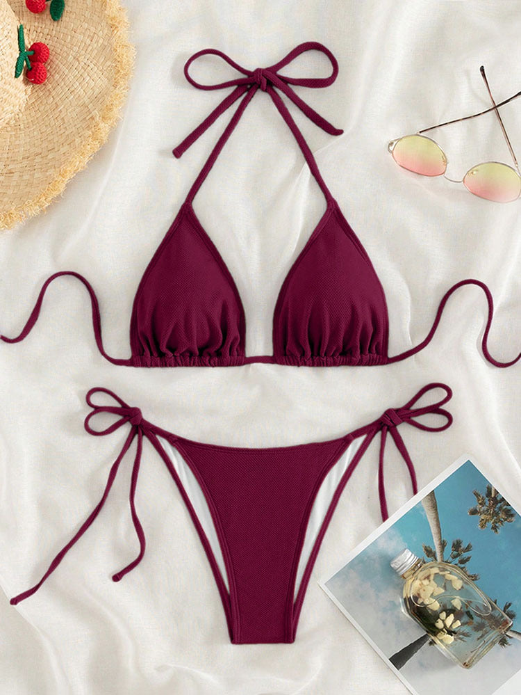 Damen Triangel-Bikini mit verstellbaren Bindebändern und hohem Beinausschnitt EB