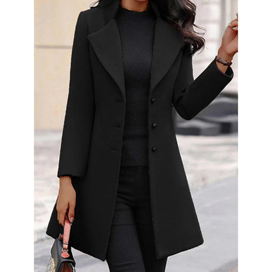 Damen eleganter Wollmantel mit strukturierter Passform und doppelt knopfverschlossenem Design EB