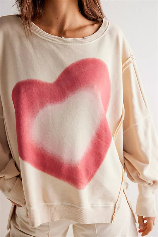 Damen oversized Sweatshirt mit Rüben-Print, ausgefransten Nahtakzenten und Daumenlochärmeln Eichborn Berlin